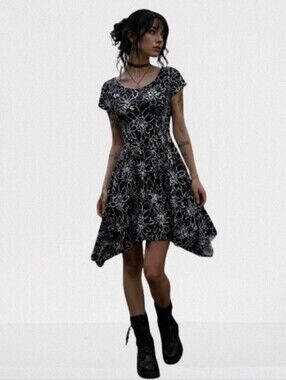 Black Dress with White Floral Outline Print